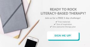 We are gearing up for a 5-day challenge to help SLPs implement literacy-based therapy! Our goal is for all SLPs who participate to leave with a month-long literacy-based unit that they can use with their caseload (right away)!