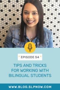 In this episode of the SLP Now podcast, Marisha sits down to chat with SLP Liliana Diaz. Liliana busts some common myths about working with bilingual students, shares strategies to help SLPs navigate assessment and goal writing when working with English language learners, and shares tips to improve communication with parents who don’t speak English. SLPs will walk away with practical tips and strategies to provide more effective intervention when working with bilingual students, their families, and interpreters.