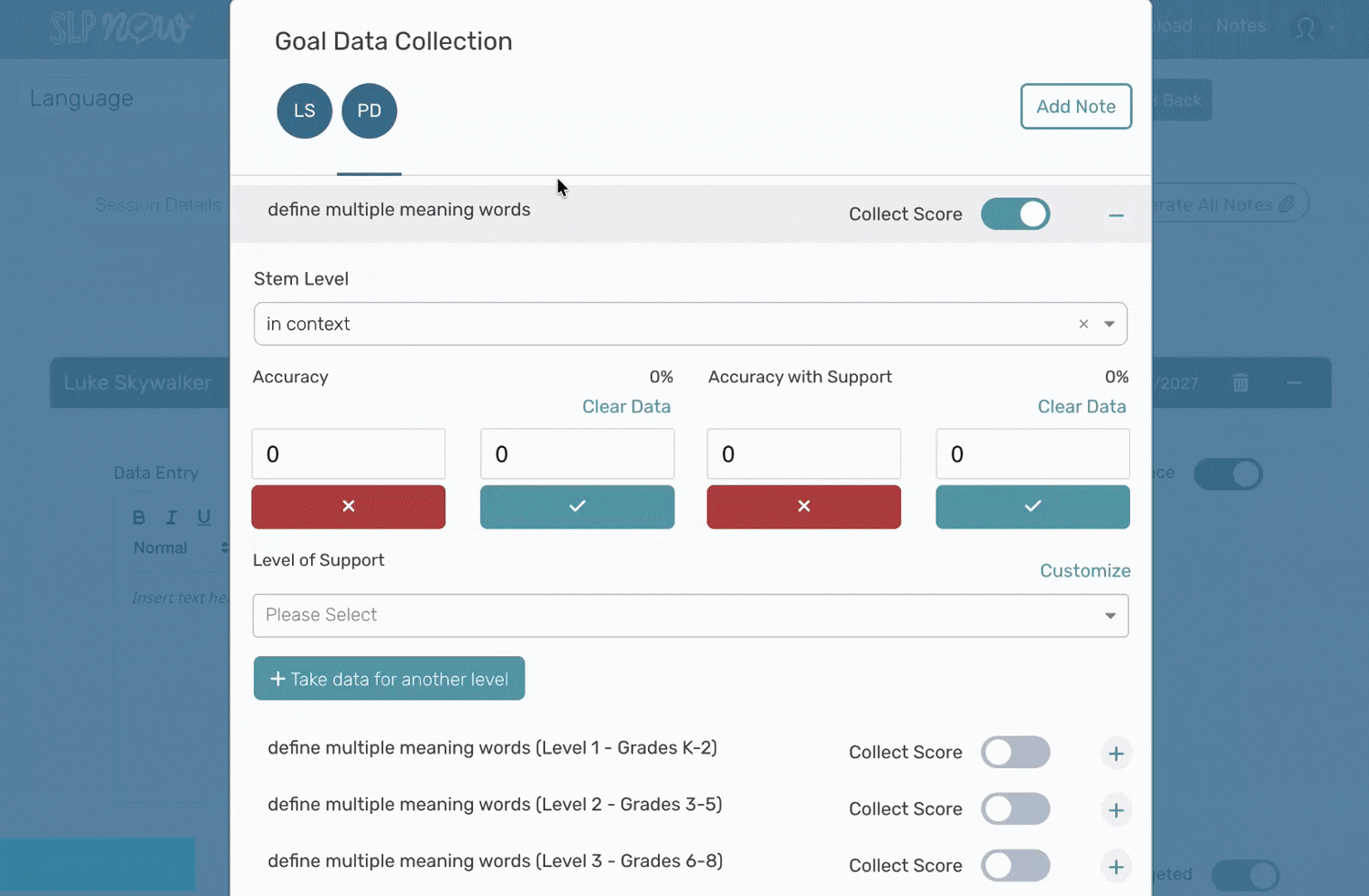 keyboard shortcuts demonstration for goal logging