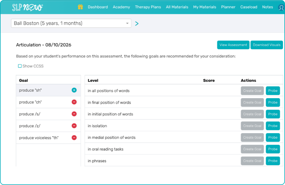 assessment goal recommendations